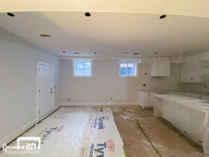 Full basement renewal with wooden windows, kitchen, floors, doors and baseboards