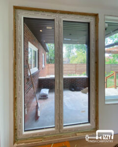 Glass door and window with wooden frames