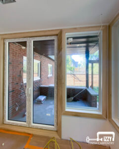 Window and glass door with wooden frames